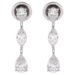 2.18 Carat Oval Marquise & Pear Diamond Dangle Fine Earrings 18 Karat White Gold