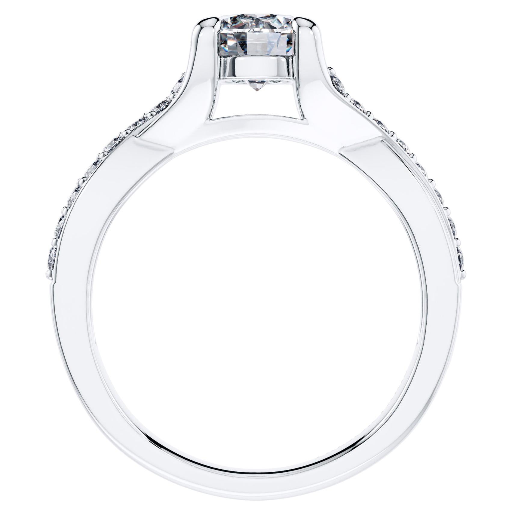 2.18 Carat Round Diamond Twisted 18 Karat White Gold 4 Prong Engagement Ring For Sale