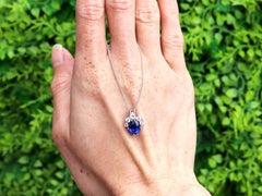 2.18 Carat Sapphire and 0.39 Carat Diamond 18k White Gold Pendant Circa 1980