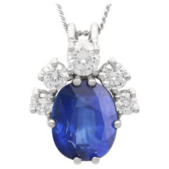 2.18 Carat Sapphire and 0.39 Carat Diamond 18k White Gold Pendant Circa 1980