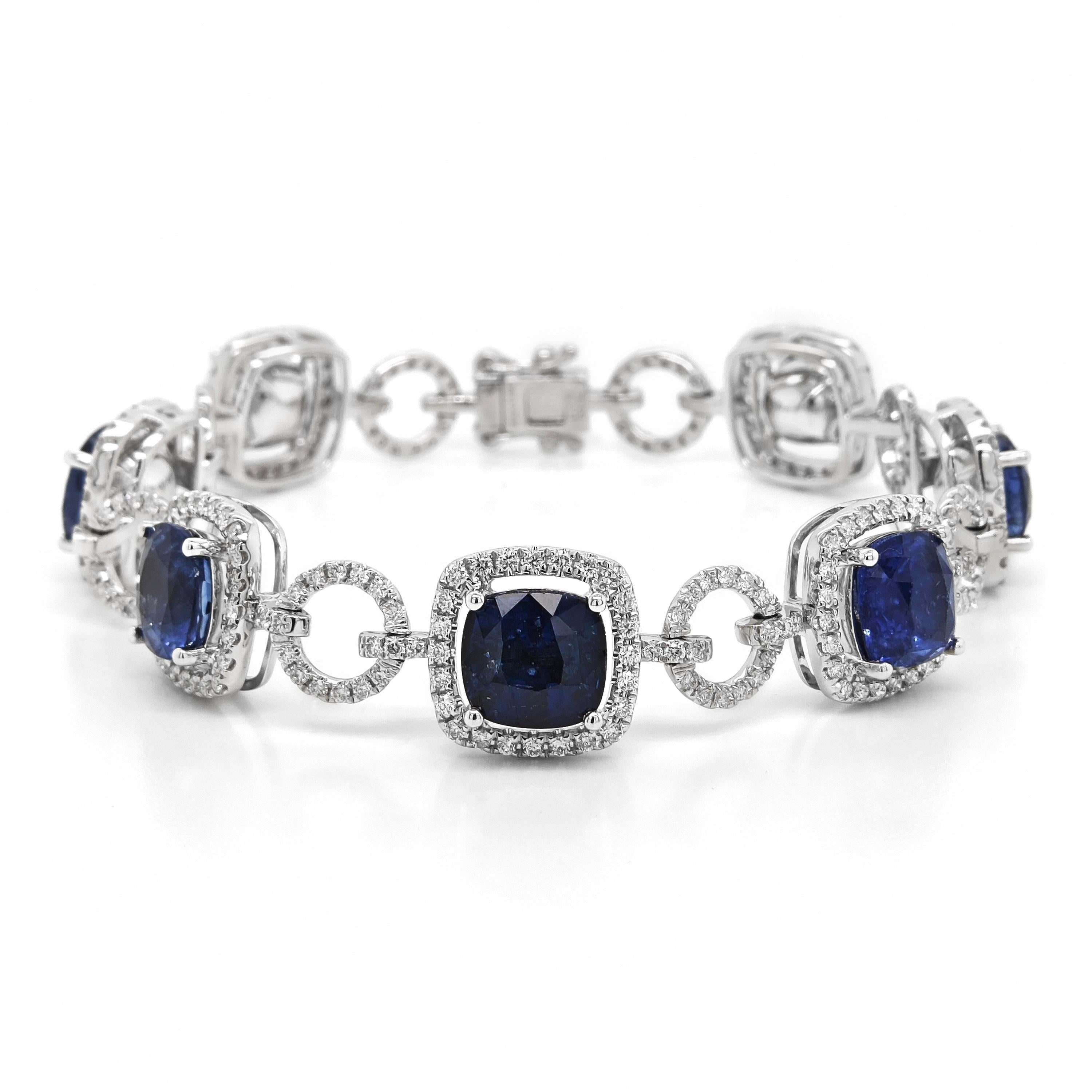 Mixed Cut 21.8 Carat Sapphire White Diamond White Gold Bracelet For Sale