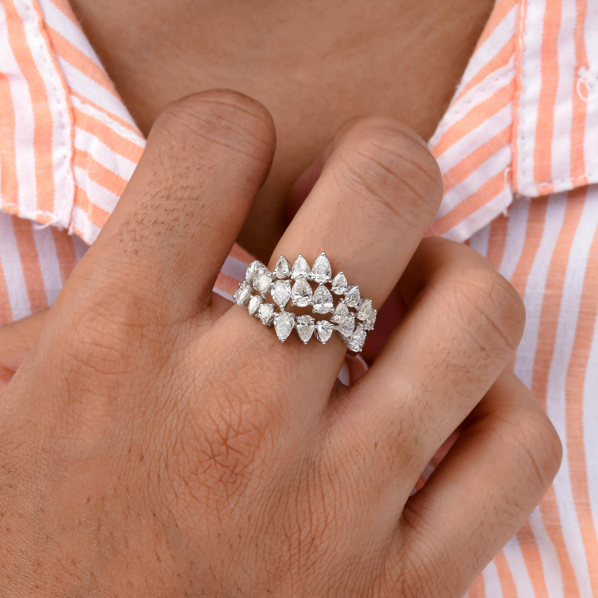 Modern 2.18 Carat SI Clarity HI Color Pear Diamond Cocktail Ring 18 Karat White Gold For Sale