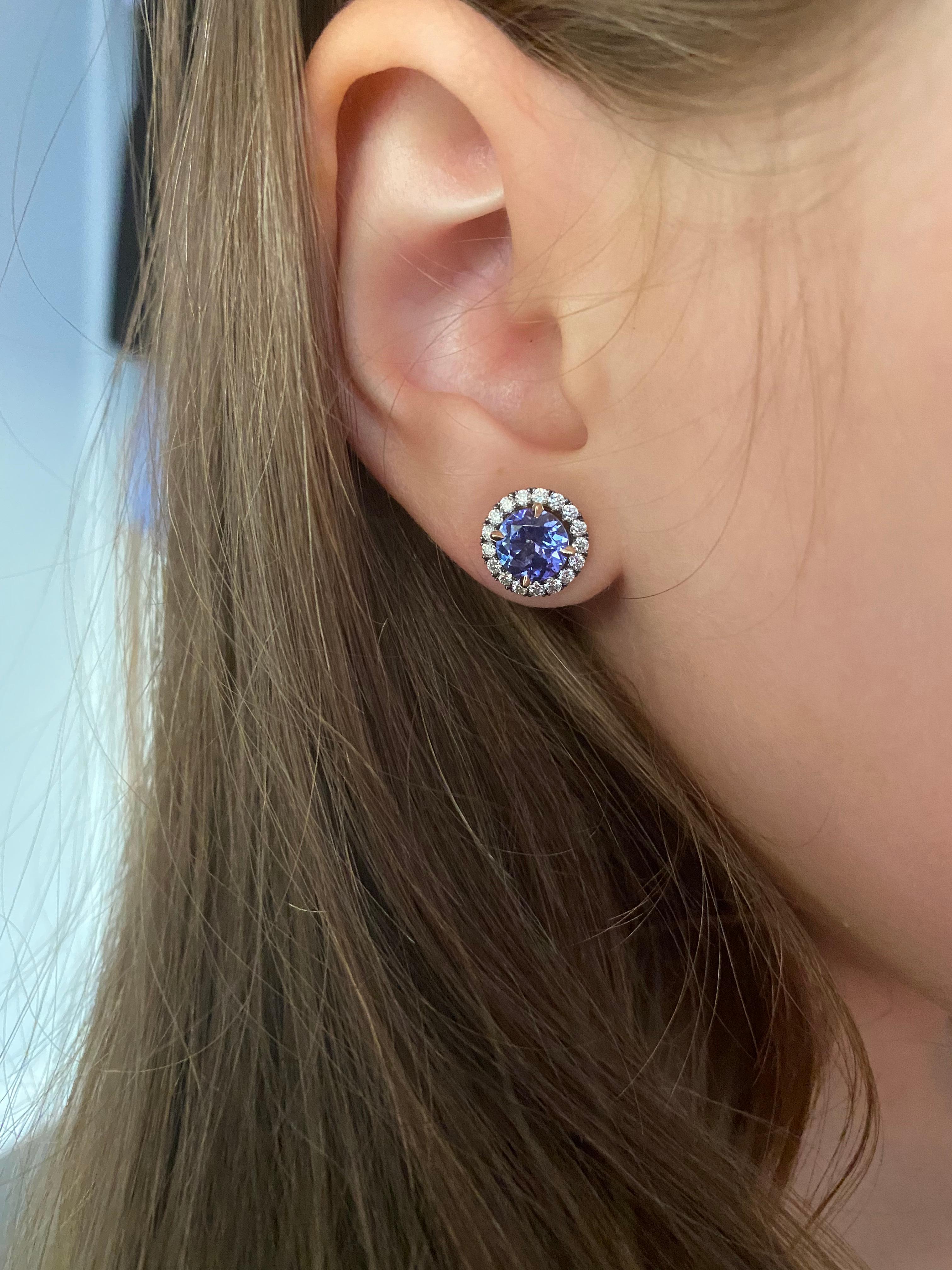 2.18 carat Tanzanite Studs with Removable Diamond Jackets  In New Condition For Sale In Brooklyn, NY