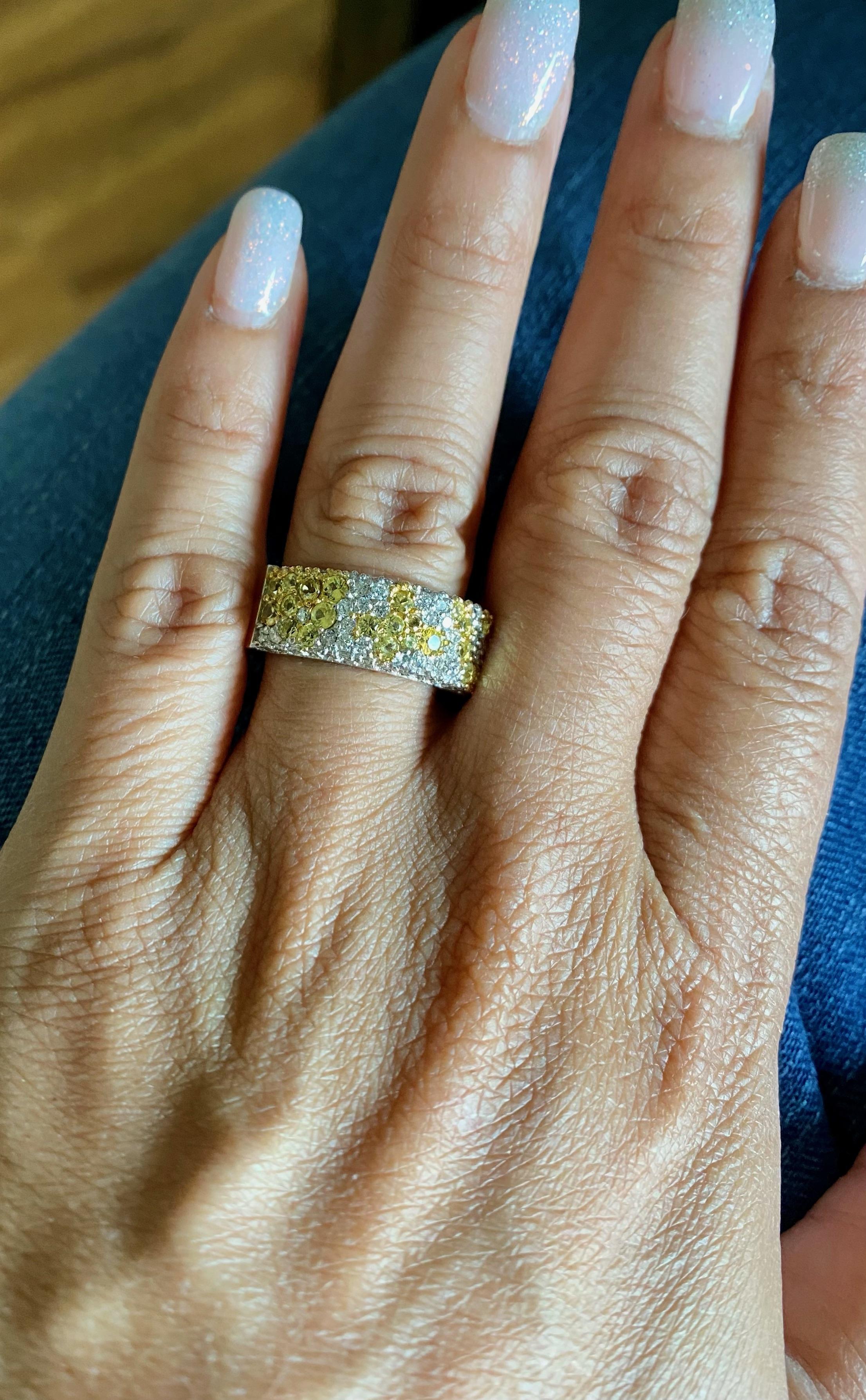 2,18 Karat Gelber Saphir Diamant 18 Karat Weißgold Ring (Zeitgenössisch) im Angebot