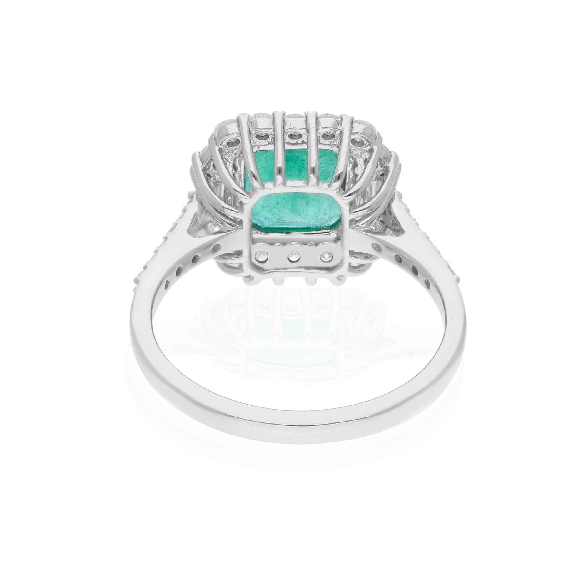 2.18 Carat Zambian Emerald 0.63 Carat SI/HI Diamond Ring 14 Karat White Gold For Sale 1