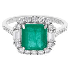 Smeraldo dello Zambia da 2,18 carati 0,63 carati SI/HI Anello di diamanti in oro bianco 14 carati