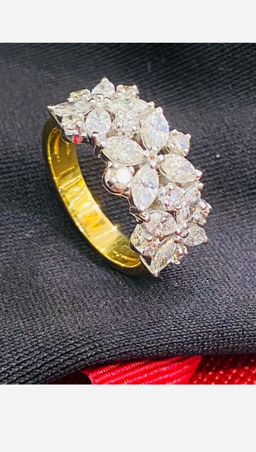 2.18 Carats Marquise Round Shape Natural Diamonds Gold Band Ring For Sale 1
