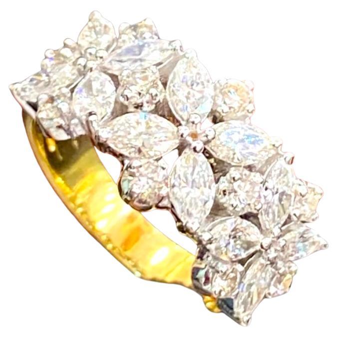 2.18 Carats Marquise Round Shape Natural Diamonds Gold Band Ring For Sale