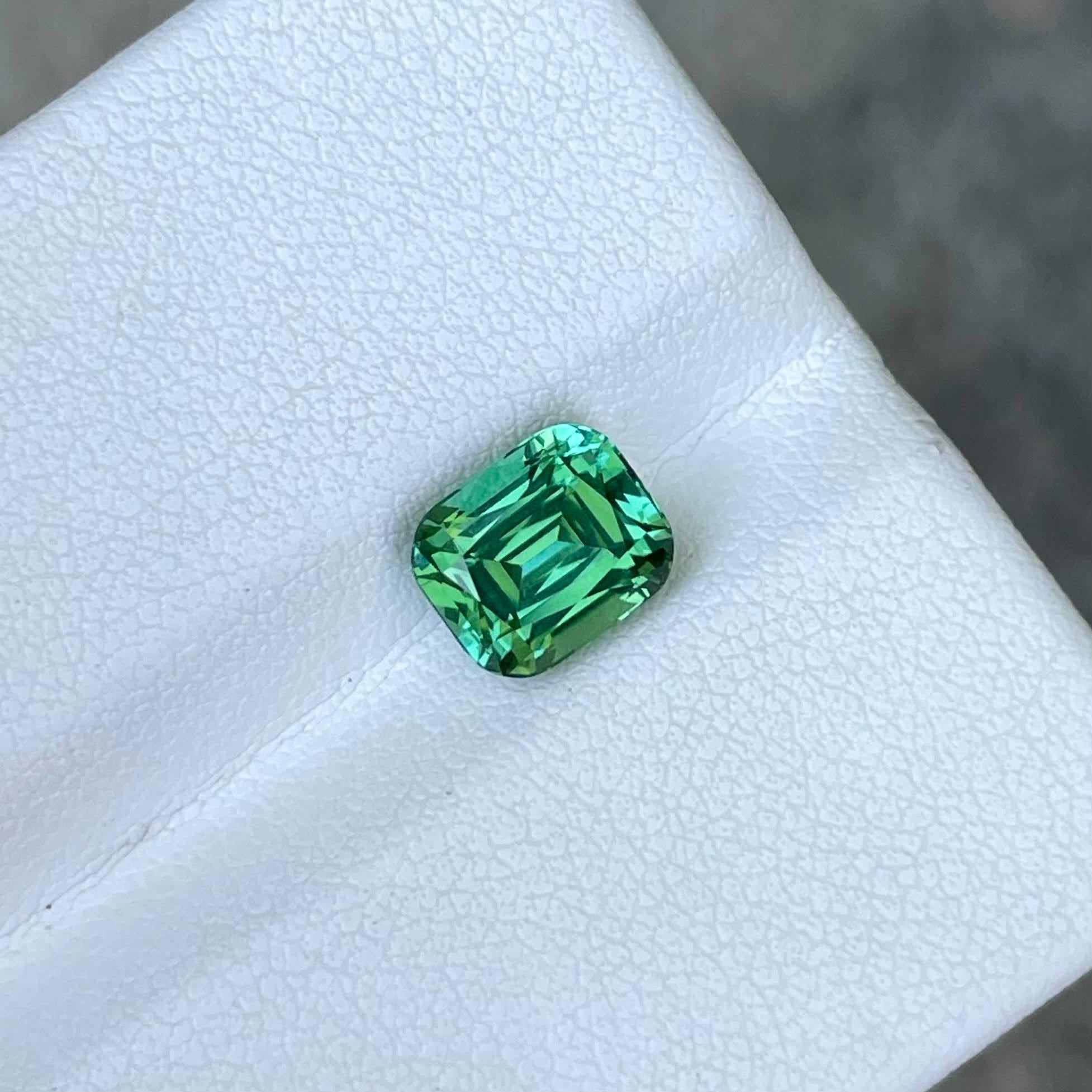 Women's or Men's 2.18 Carats Mint Green Tourmaline Stone Cushion Cut Natural Afghan Gemstone For Sale