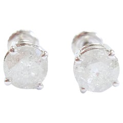 2,18 Karat natürliche Diamant-Ohrstecker in runder Form aus 14 Karat Weißgold