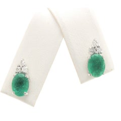 2.18 Carats Natural Emerald and Diamond 14K Solid White Gold Earrings