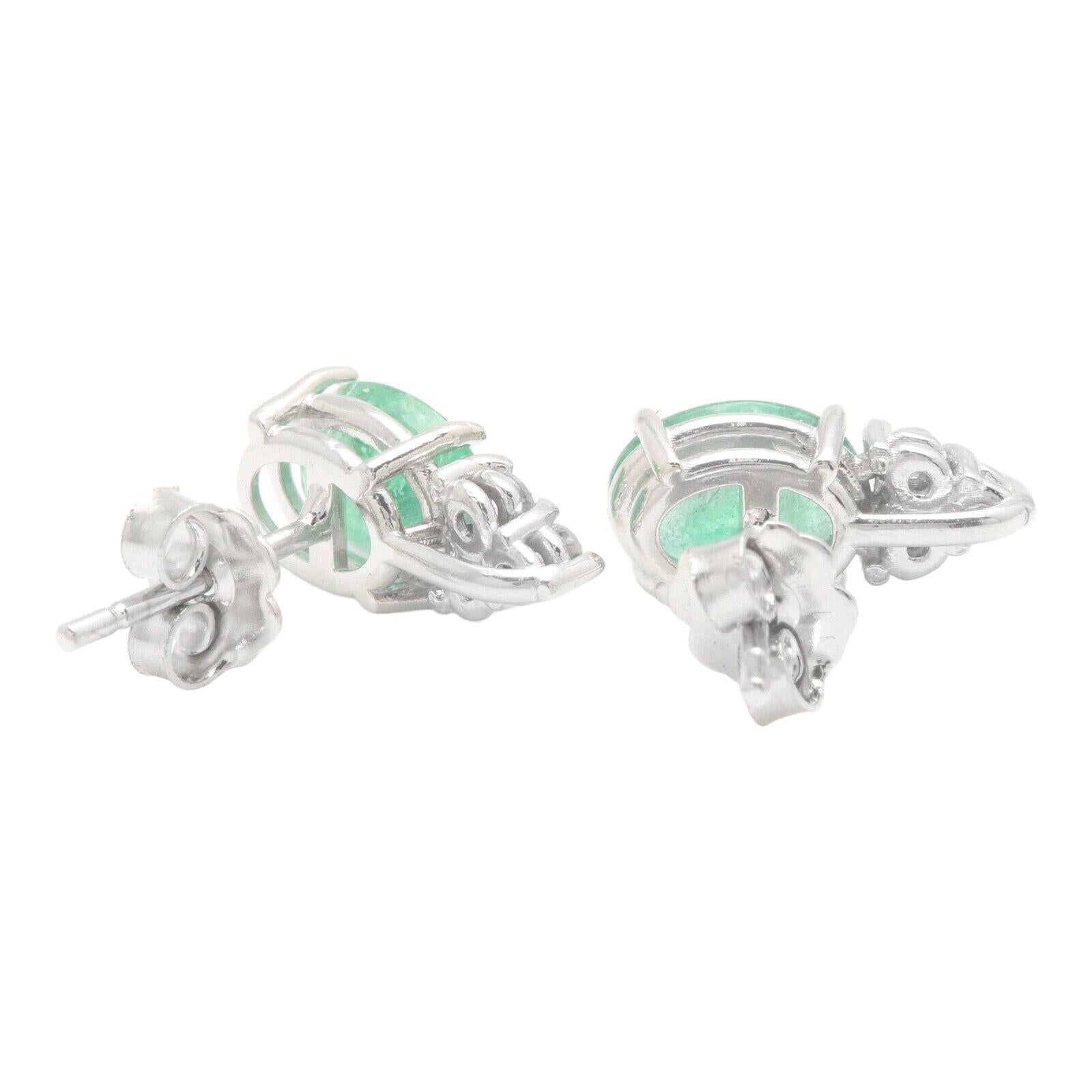 2.18 Carats Natural Emerald and Diamond 14K Solid White Gold Earrings In New Condition For Sale In Los Angeles, CA