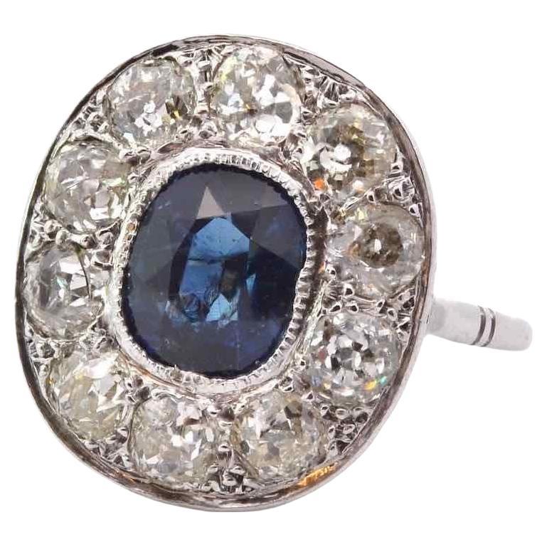 2.18 carats sapphire and diamonds ring from 1950 For Sale