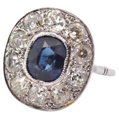 Retro 2.18 carats sapphire and diamonds ring from 1950