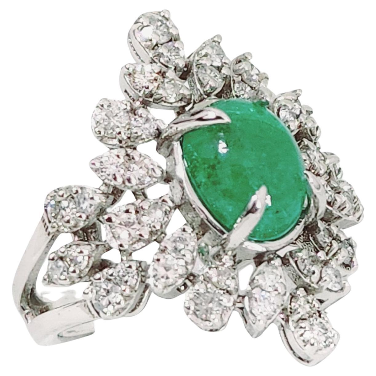 2.18 ct Cabochon Emerald Ring For Sale