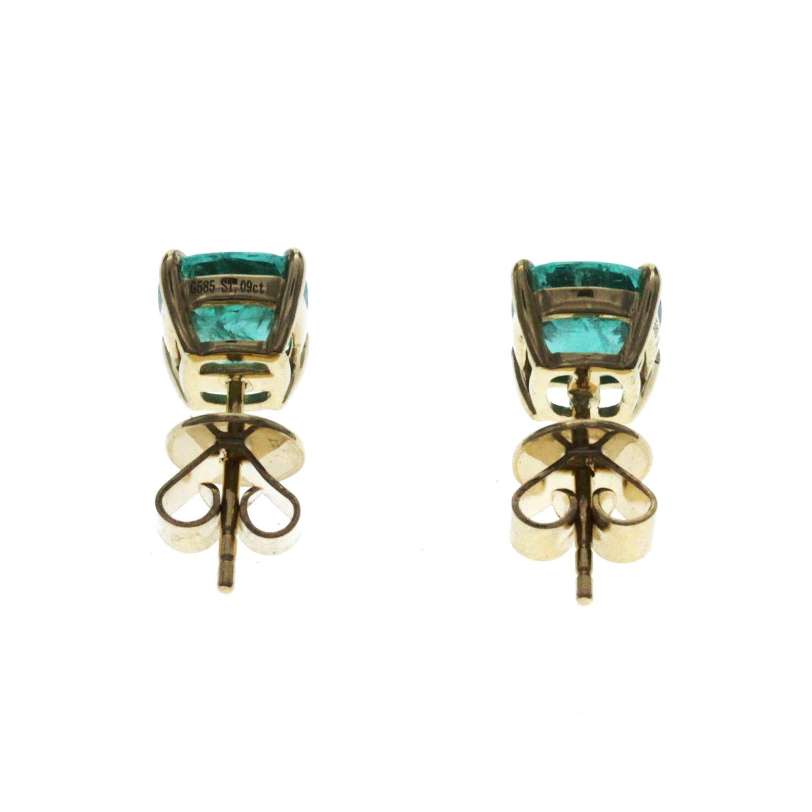 2.18 Carat Colombian Emerald 0.54 Carat in 14 Karat Yellow Gold Stud Earrings 1
