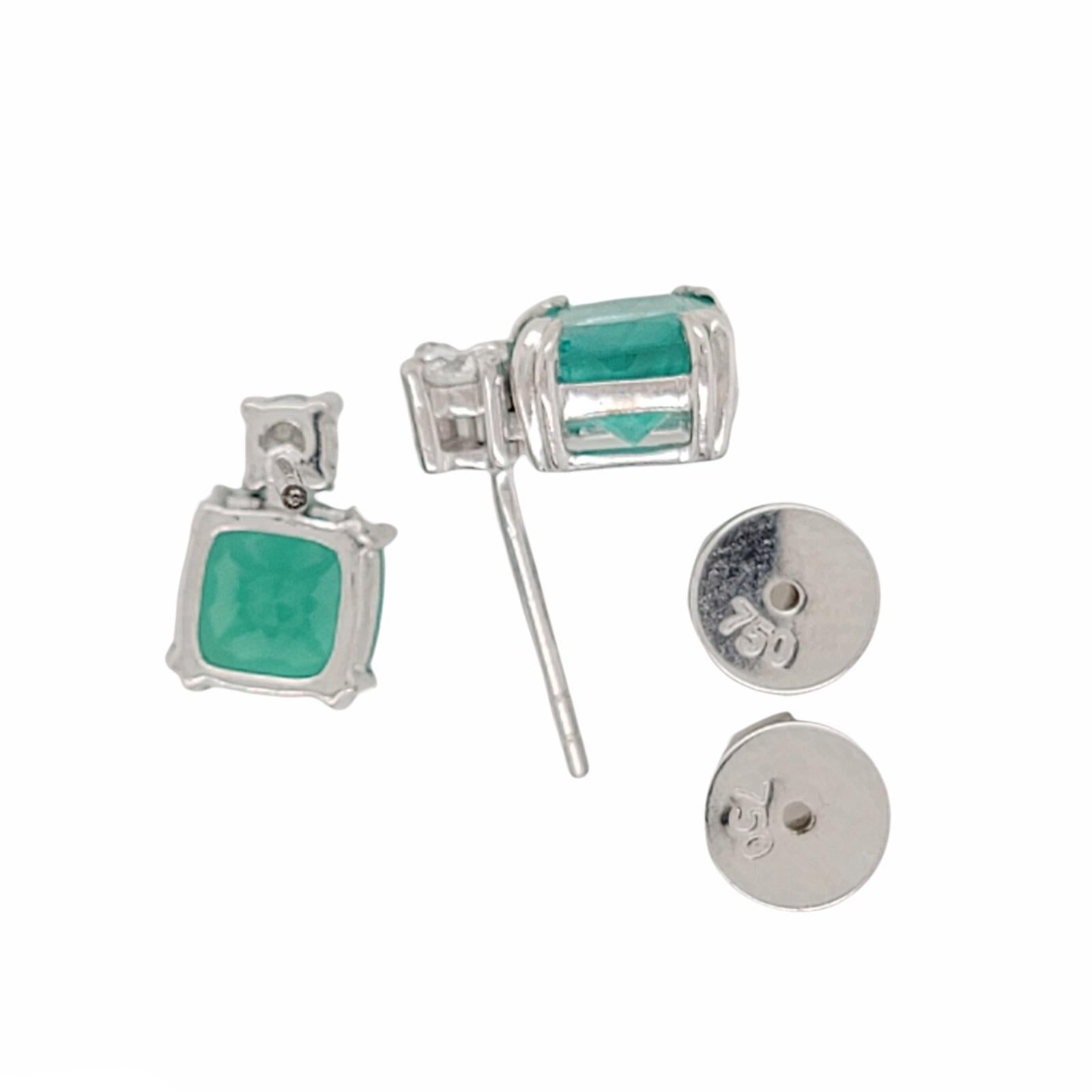 2.18 CT Natural Emerald 0.22 CT Diamonds 14K White Gold Stud Earrings For Sale 1
