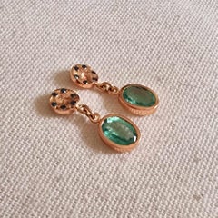2.18 ct Contemporary Drop and Dangle Emerald Earrings & Blue Diamonds