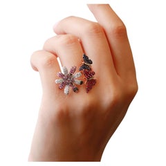 2,18 Karat Rosa Saphir Rubin Diamant Pave 14k Gelbgold Schmetterlingsring