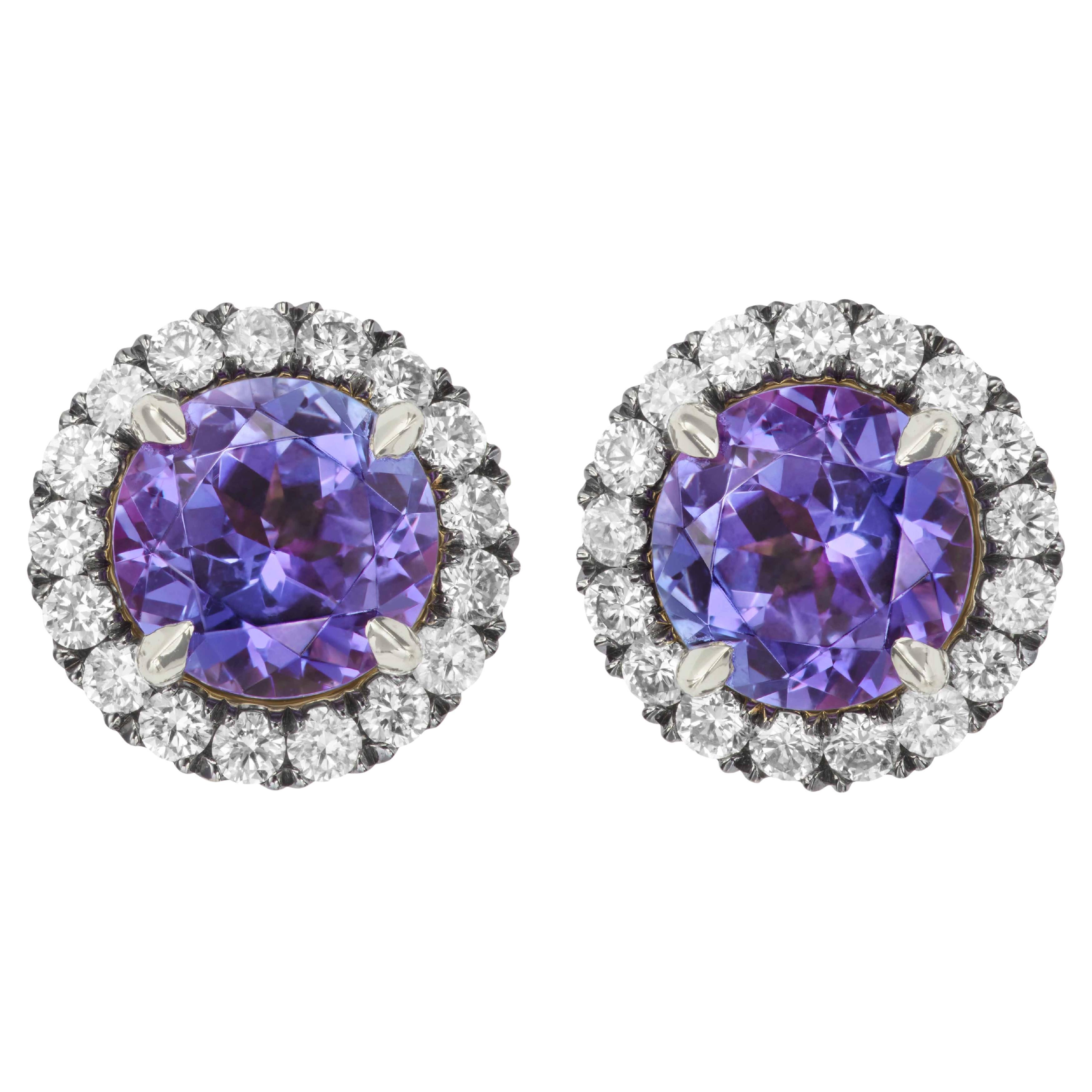 2.18 carat Tanzanite Studs with Removable Diamond Jackets  For Sale