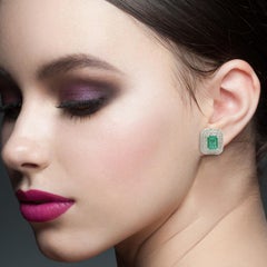 2.18 Emerald Diamond 18 Karat White Gold Stud Earrings