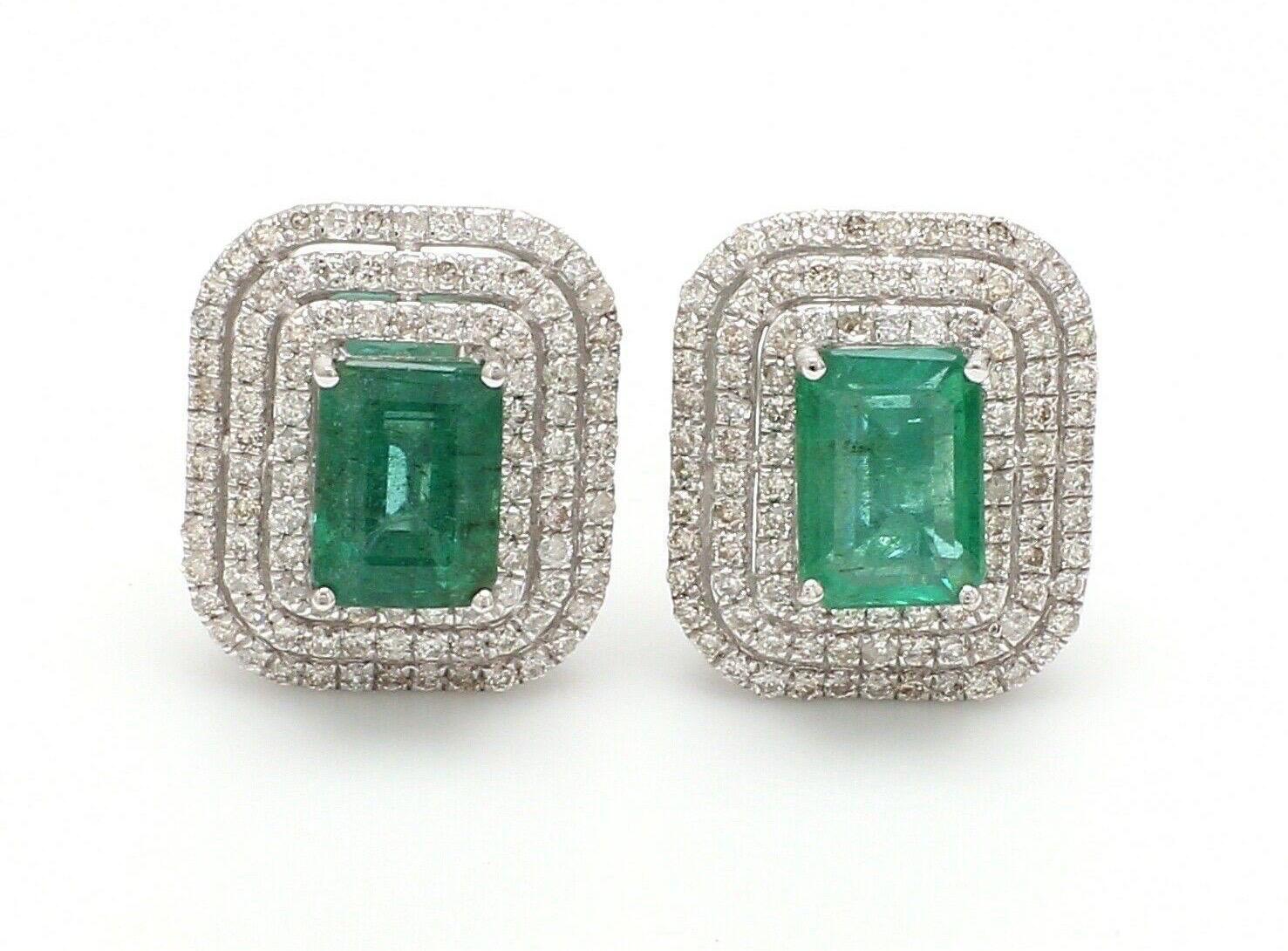 2.18 Emerald Diamond 18 Karat White Gold Stud Earrings In New Condition For Sale In Hoffman Estate, IL