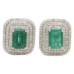 2.18 Emerald Diamond 18 Karat White Gold Stud Earrings