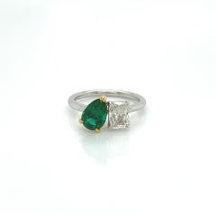 2.18 Total CT Two-Stone Emerald and Diamond Ladies Ring in 18K White Gold, GIA