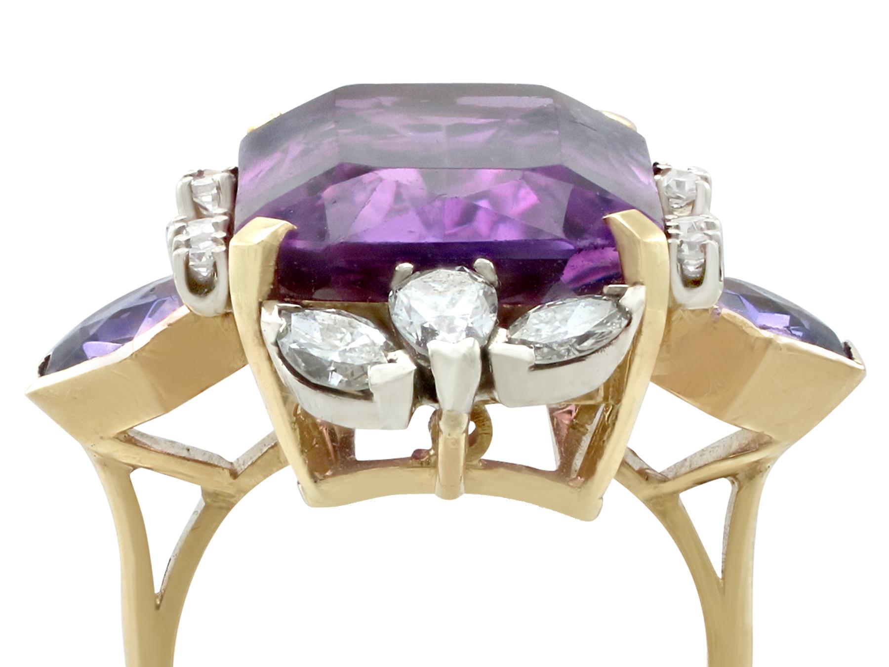 A stunning, fine and impressive vintage 21.82 carat natural amethyst and 1.59 carat diamond, 18 karat yellow gold dress ring; part of our vintage jewelry and estate jewelry collections.

This large and impressive vintage amethyst and diamond dress