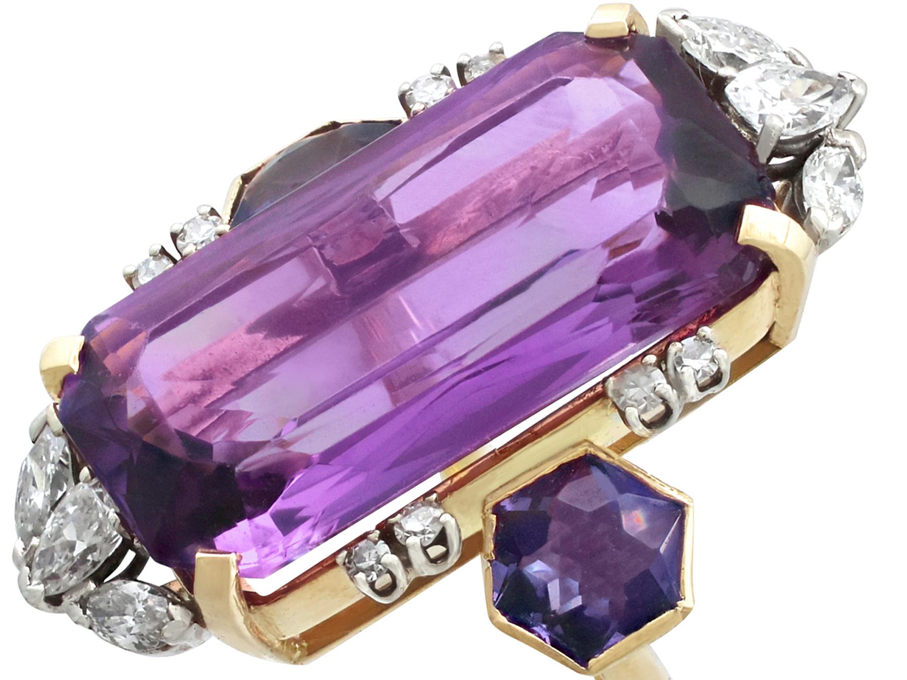 Marquise Cut 21.82 Carat Amethyst and 1.59 Carat Diamonds Gold Cocktail Ring For Sale