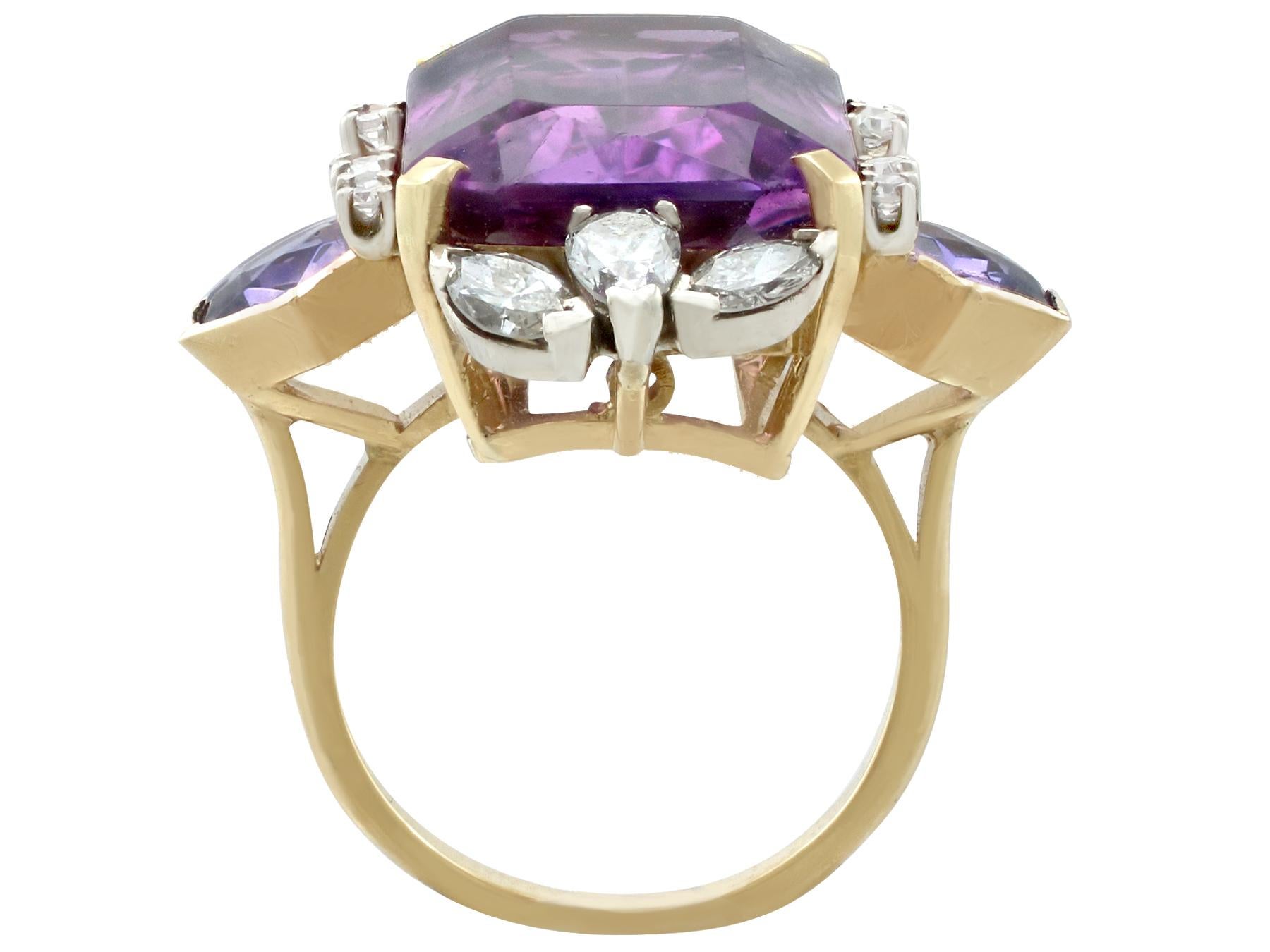 Women's 21.82 Carat Amethyst and 1.59 Carat Diamonds Gold Cocktail Ring For Sale