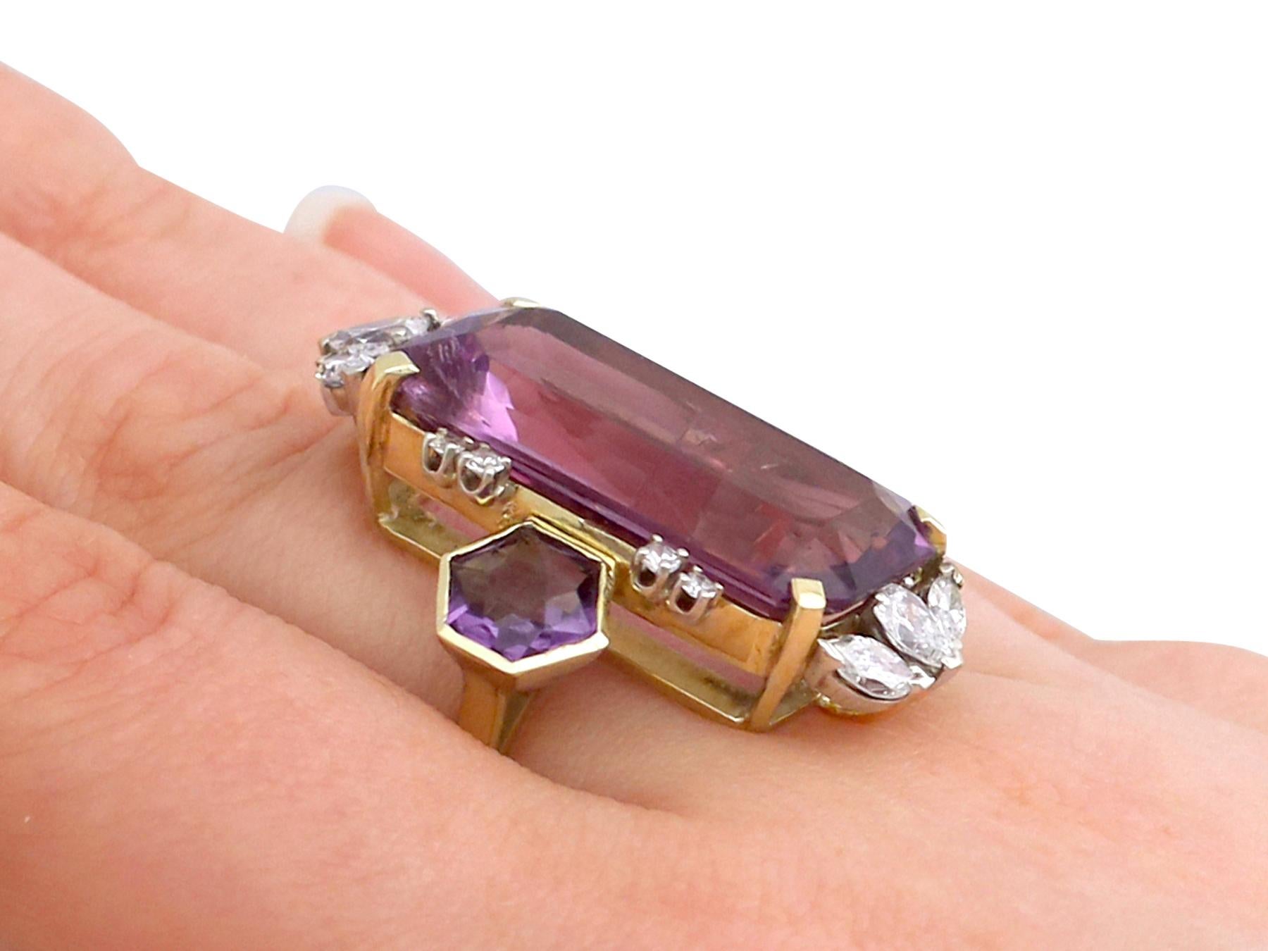 21.82 Carat Amethyst and 1.59 Carat Diamonds Gold Cocktail Ring For Sale 2