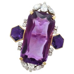 Used 21.82 Carat Amethyst and 1.59 Carat Diamonds Gold Cocktail Ring