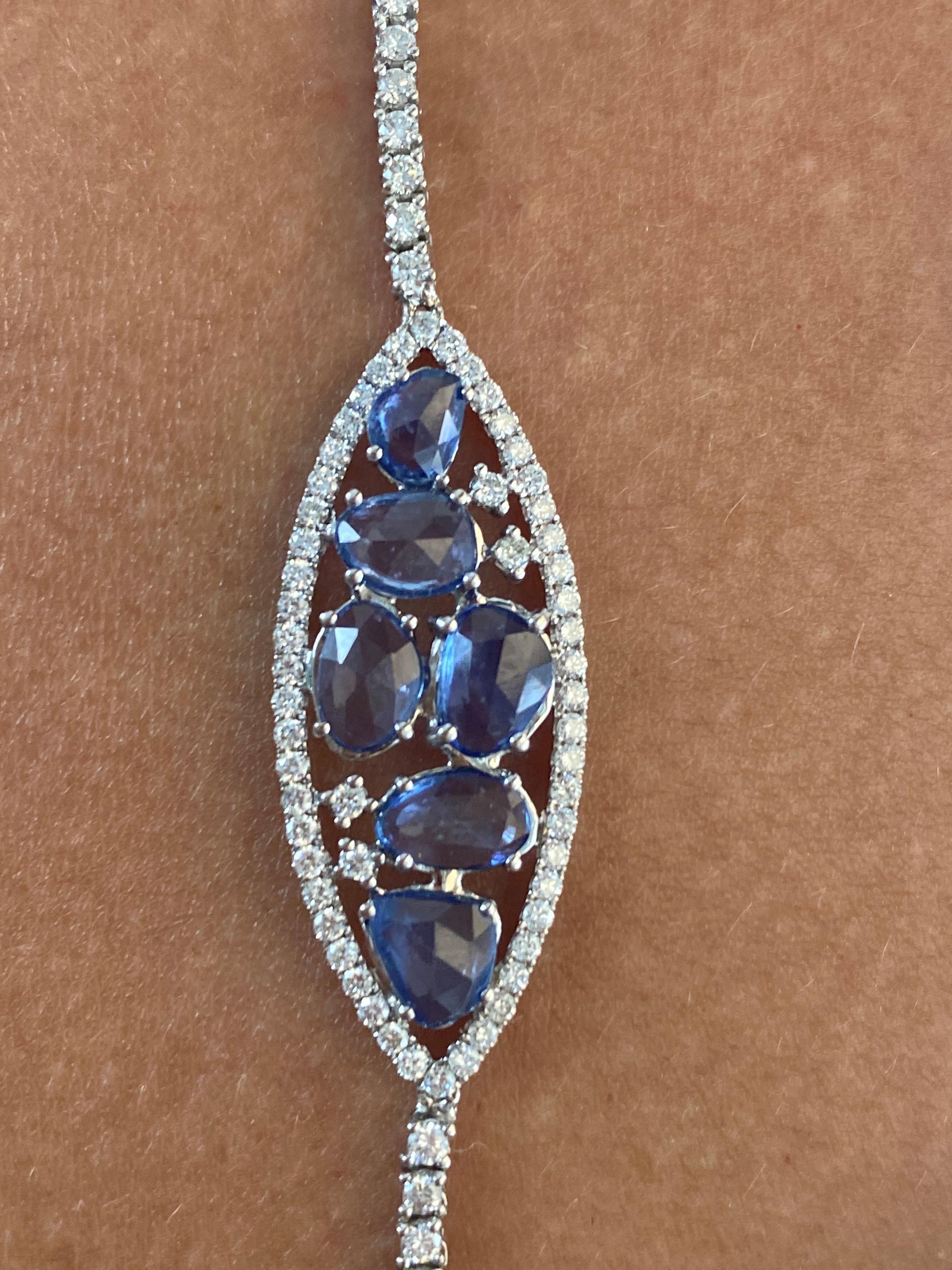 Collier opéra en saphir bleu de 21,84 carats et diamants de 9,27 carats en vente 1