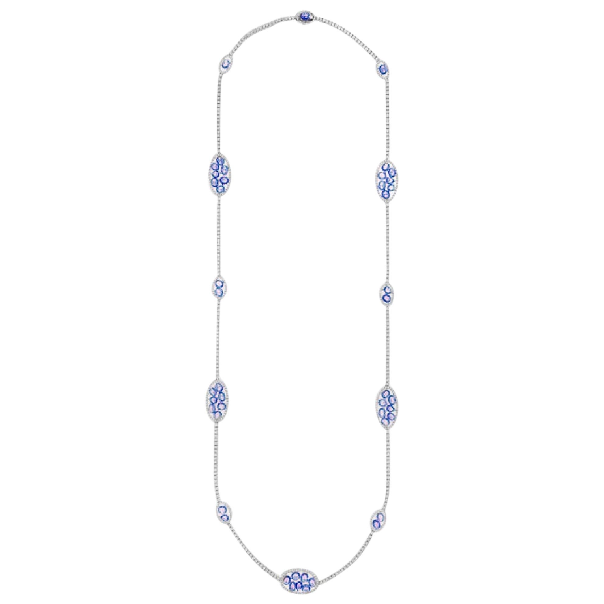 Collier opéra en saphir bleu de 21,84 carats et diamants de 9,27 carats en vente