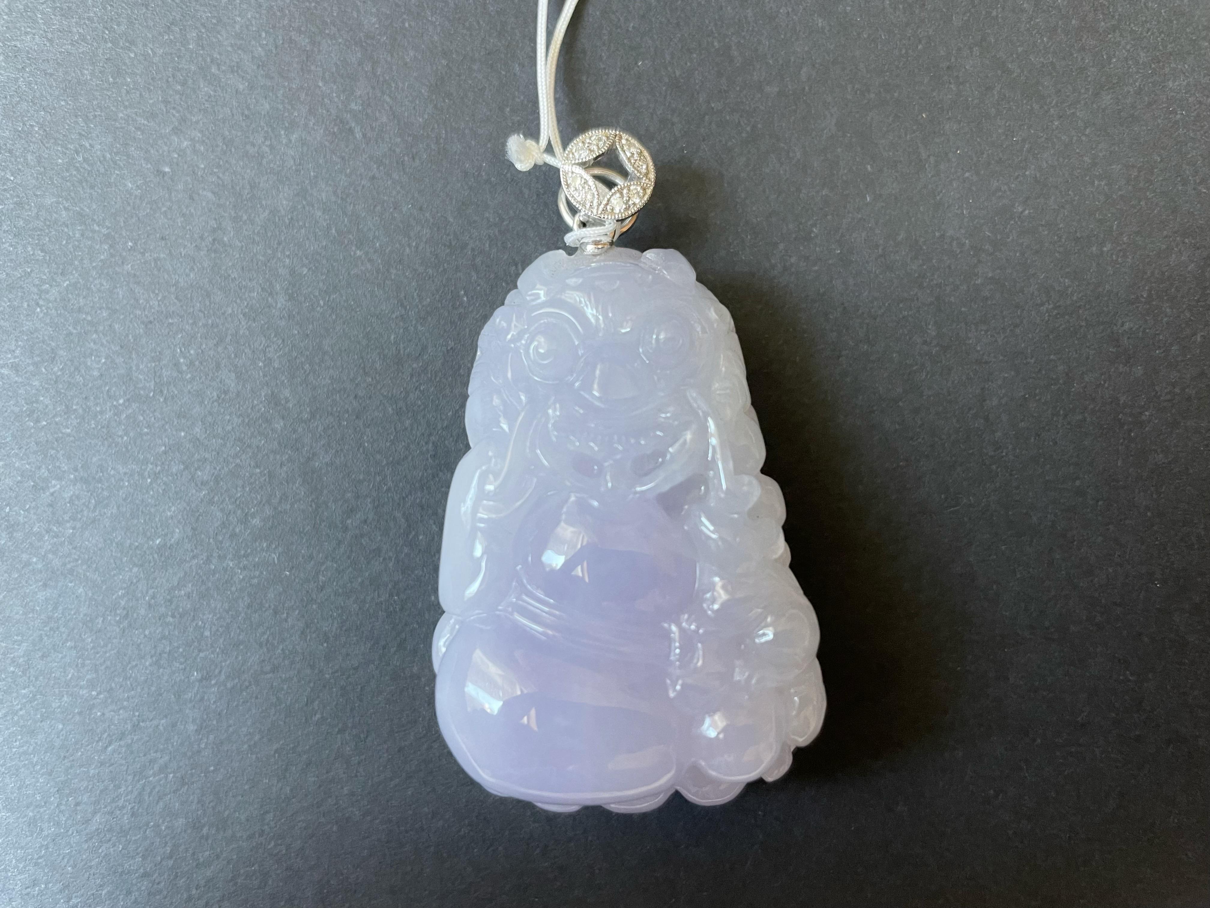218.54 Ct - Natural Myanmar Lavender Icy Type Qilin Jadeite Jade Pendant For Sale 3