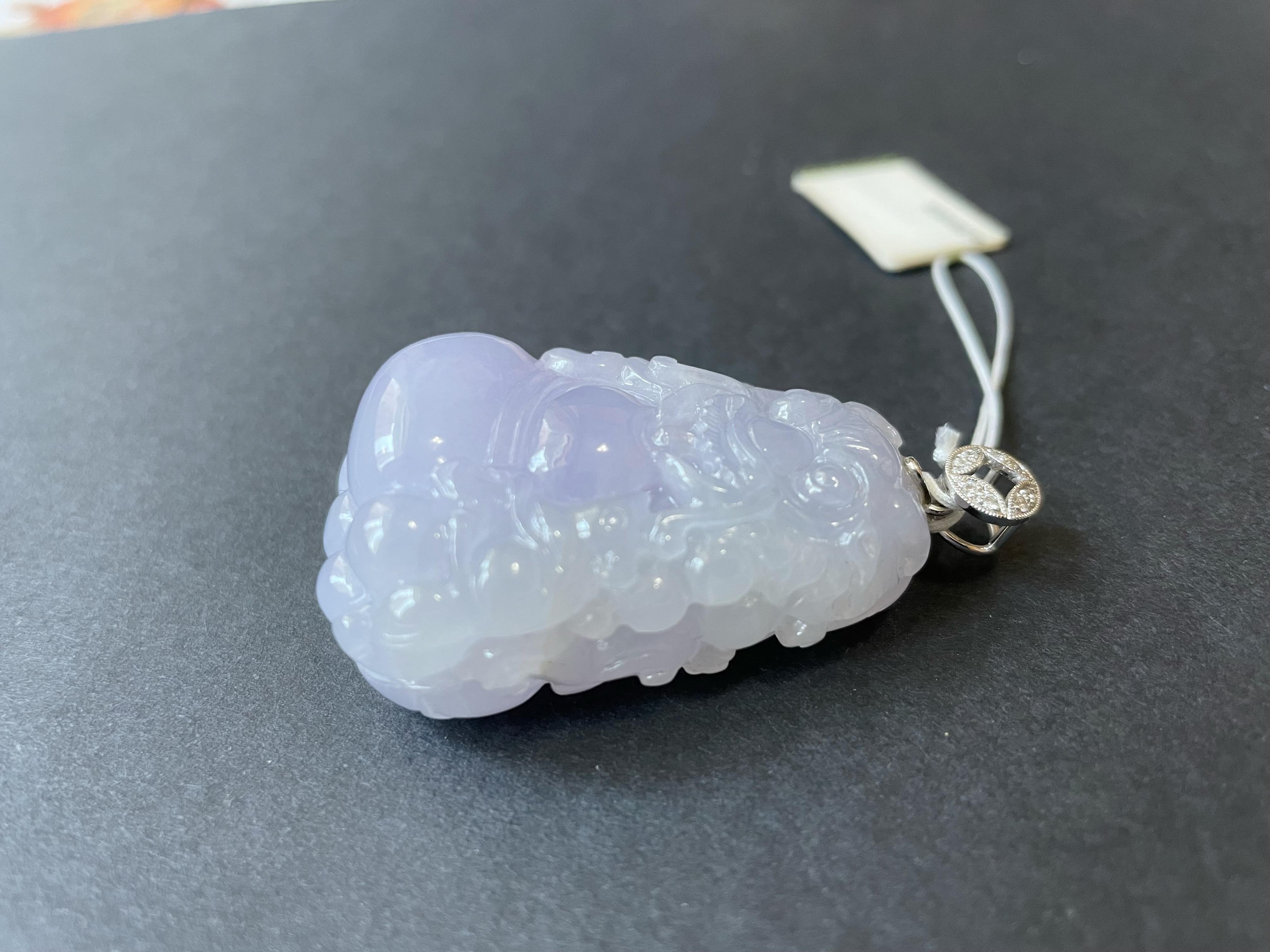 218.54 Ct - Natural Myanmar Lavender Icy Type Qilin Jadeite Jade Pendant For Sale 1