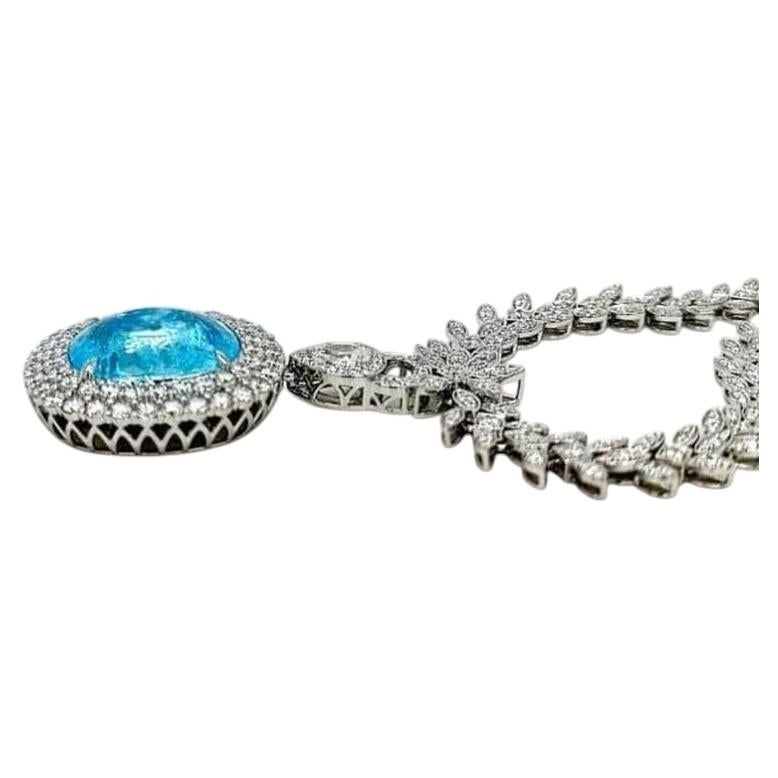 21.85ct Intense Greenish Blue Paraiba Tourmaline Necklace 18K Gold GIA Cert