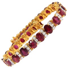 21.86 Carat Natural Fine Vivid Red Ruby Diamonds Tennis Bracelet Classic