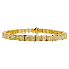 21.88 Carat Natural Asscher Cut Yellow Diamond Tennis Bracelet, 18k Yellow Gold