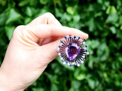 21.88 Carat Pear Cut Amethyst Diamond Sapphire Brooch