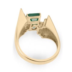 2.18ct 14K Dark Green Emerald Cut Solitaire Ring with Gold Freeform Band