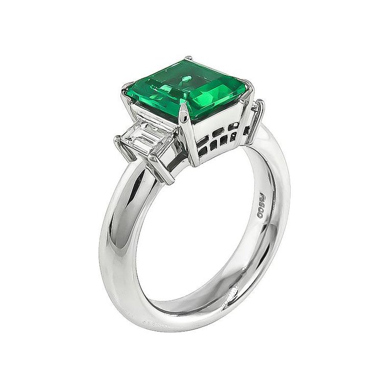 2.18 Carat Colombian Emerald 0.63 Carat Diamond Engagement Ring For ...