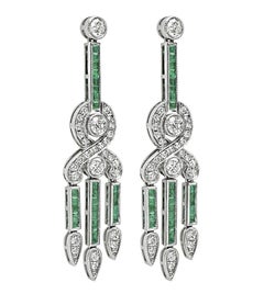 2.18ct Diamond 1.44ct Emerald Dangling Earrings