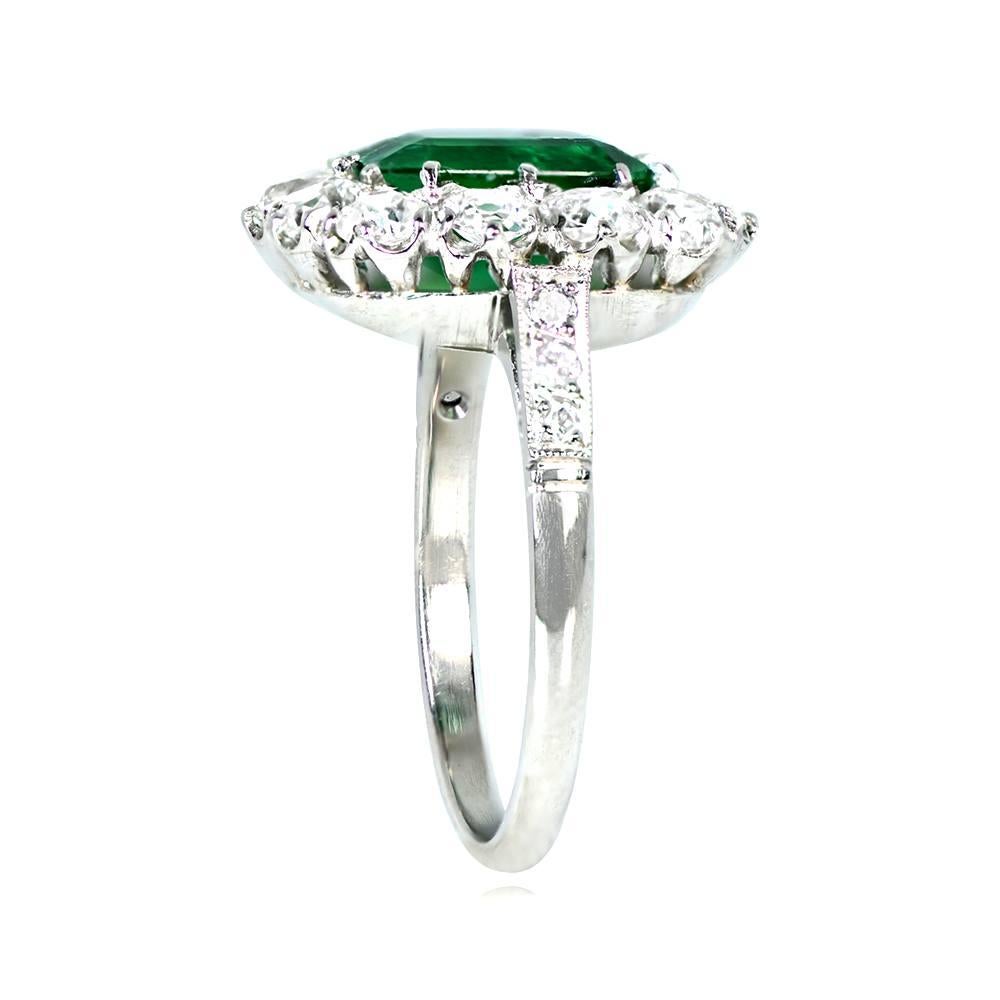 Art Deco 2.18 Carat Emerald-Cut Emerald, Diamond Halo, Platinum