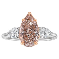 Bague de 2 carats en forme de poire et de couleur rose Brown Fancy Pear Shape Diamond