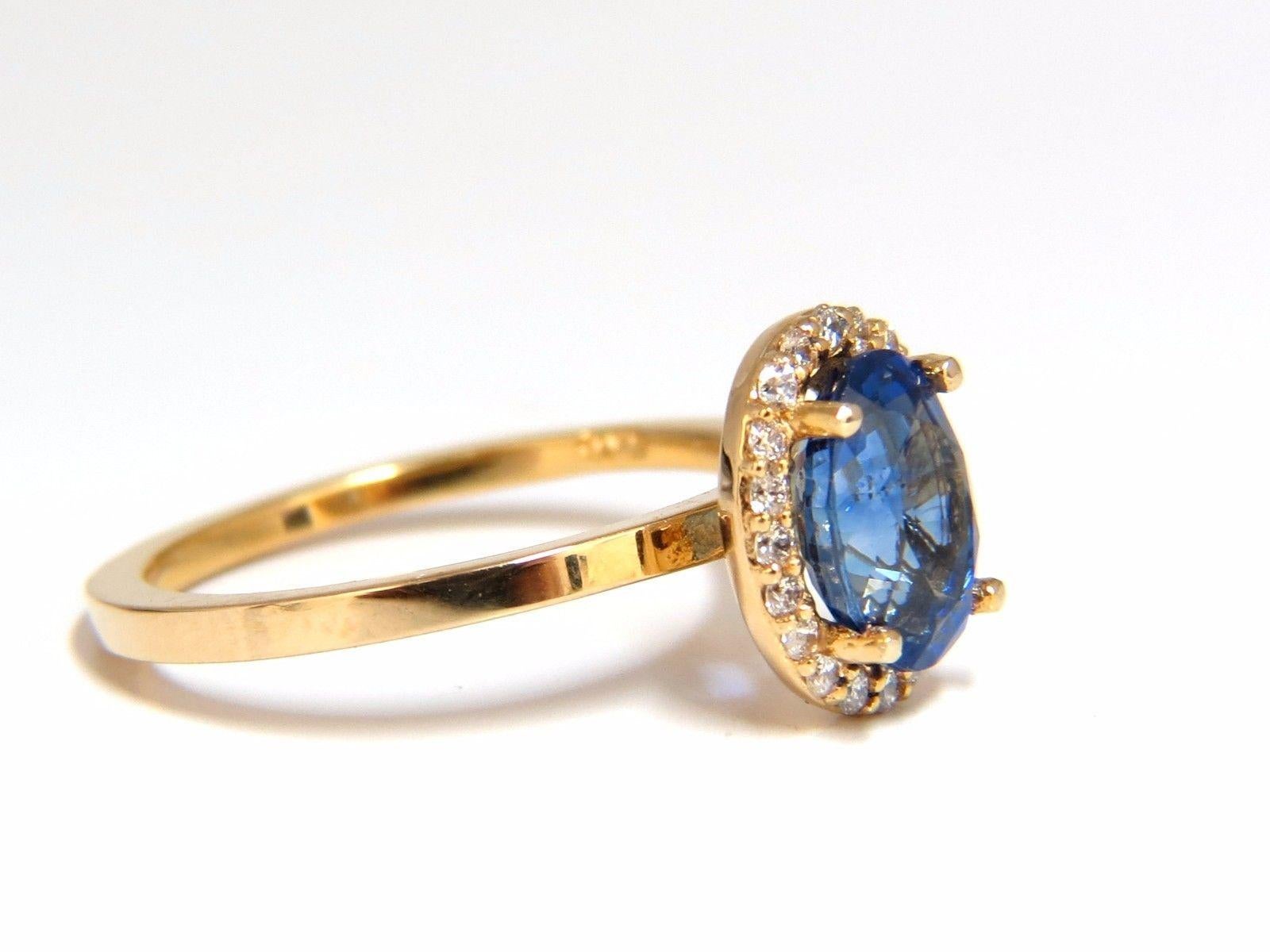 Women's or Men's 2.18 Carat Natural Vivid Blue Sapphire Diamonds Ring 18 Karat Petite Halo For Sale