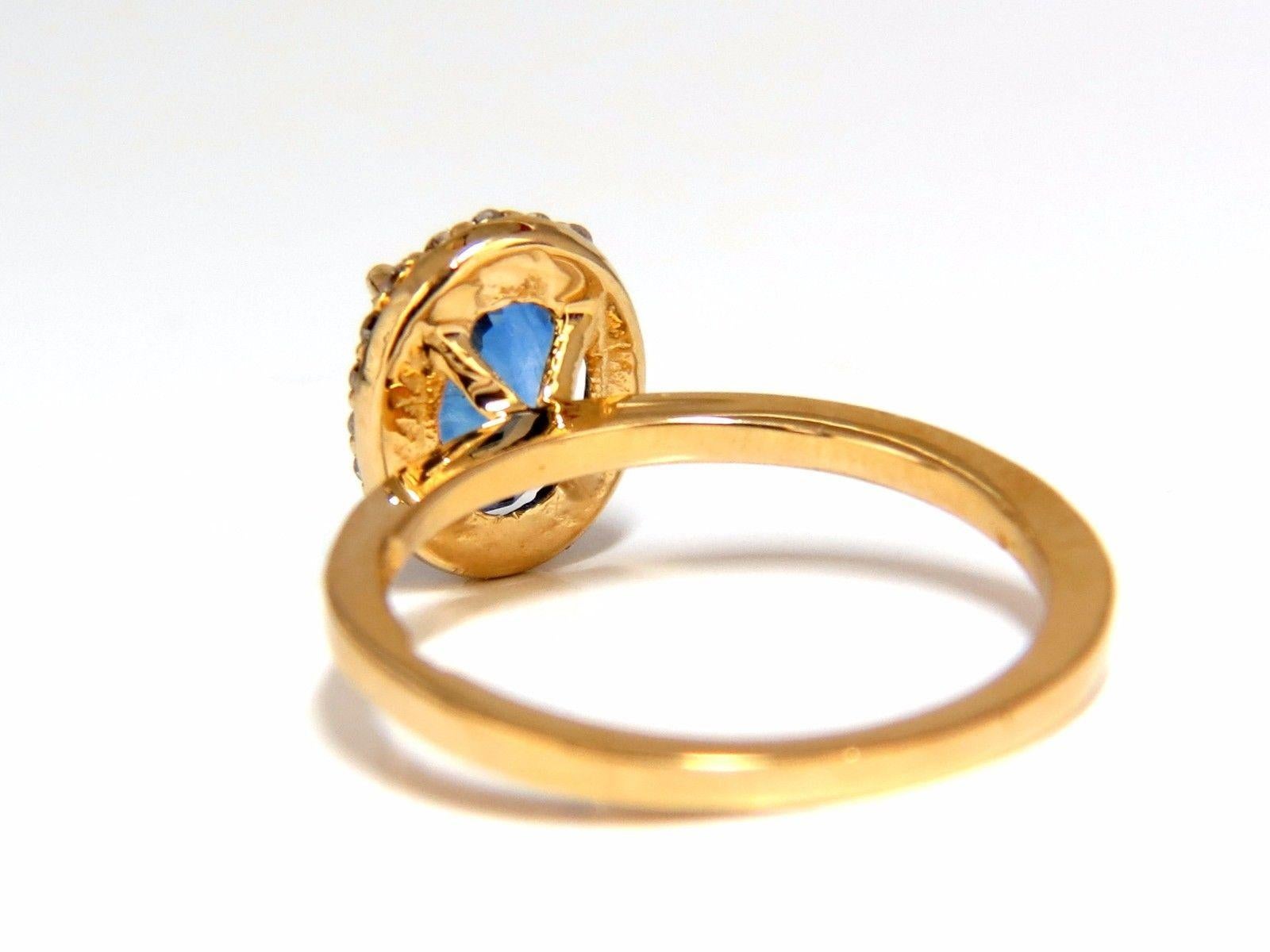 2.18 Carat Natural Vivid Blue Sapphire Diamonds Ring 18 Karat Petite Halo For Sale 1