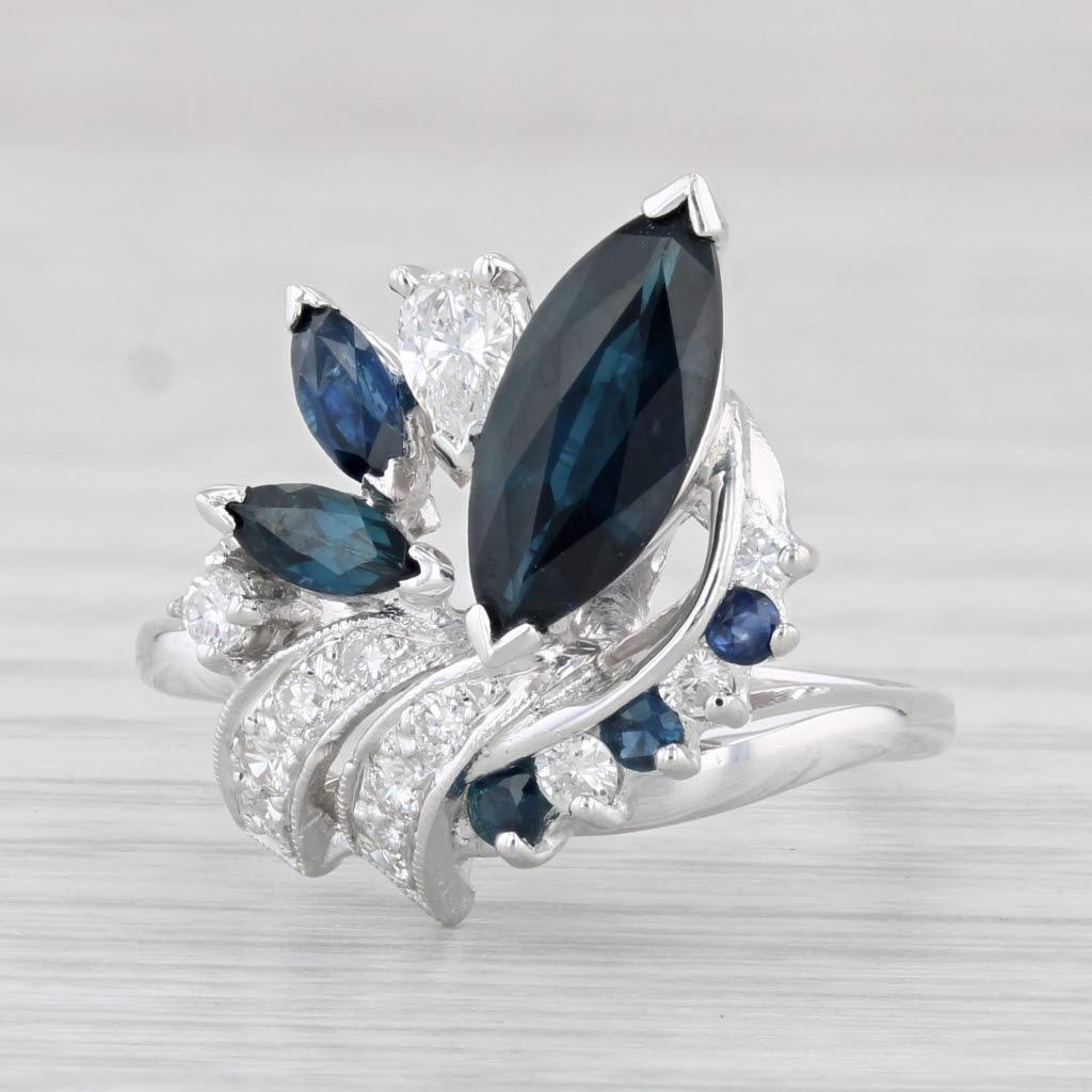2.18ctw Zafiro Azul Diamante Anillo de Cóctel Oro Blanco 14k Talla 6.5 en Bueno Estado en McLeansville, NC