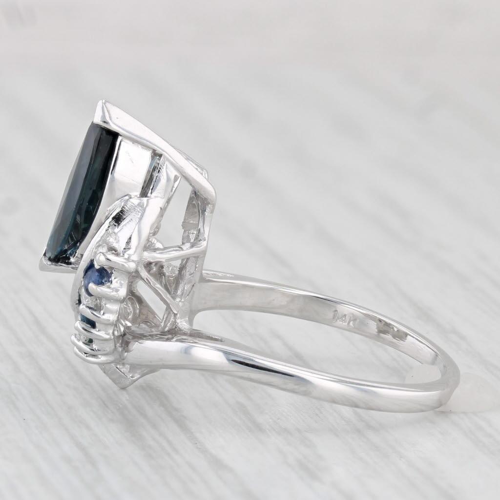De las mujeres 2.18ctw Zafiro Azul Diamante Anillo de Cóctel Oro Blanco 14k Talla 6.5